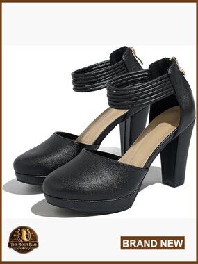 Closed Toe Platform Heels Ankle Strap Dress Pumps Women